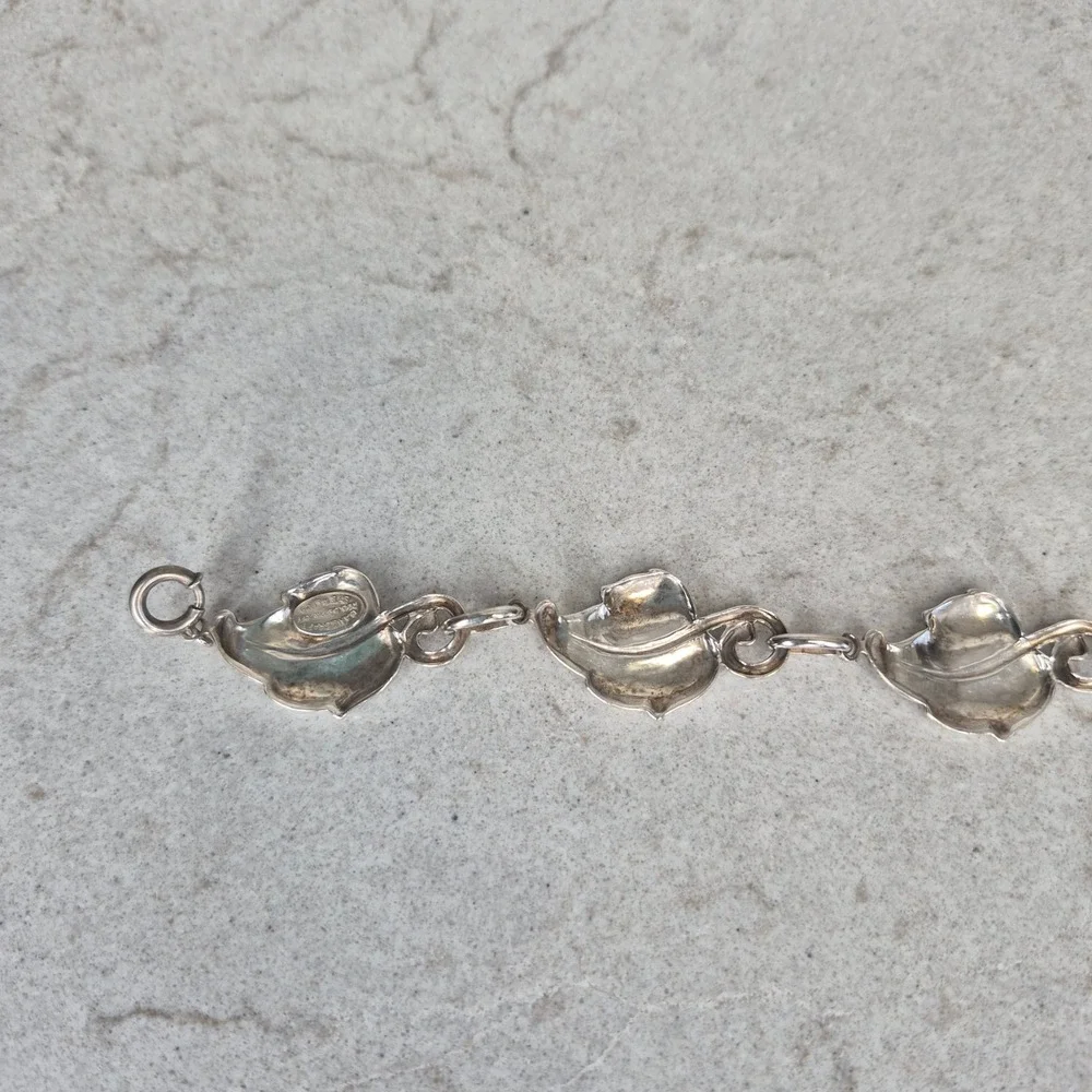 Danecraft Bracelet Sterling Silver Leaf Link Vintage Silver Women